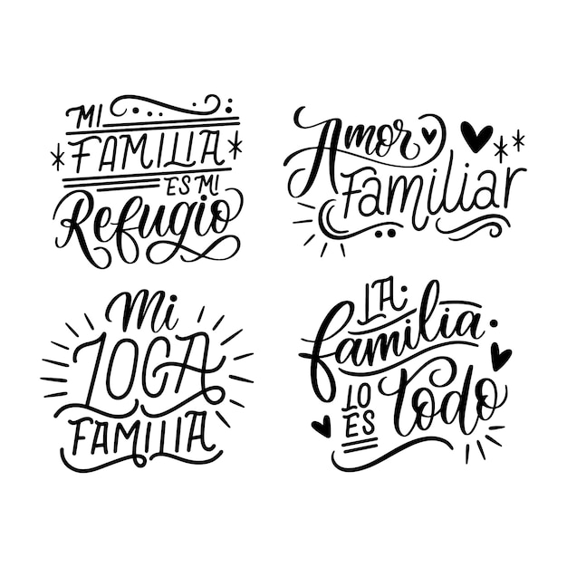 Free vector lettering family stickers collection